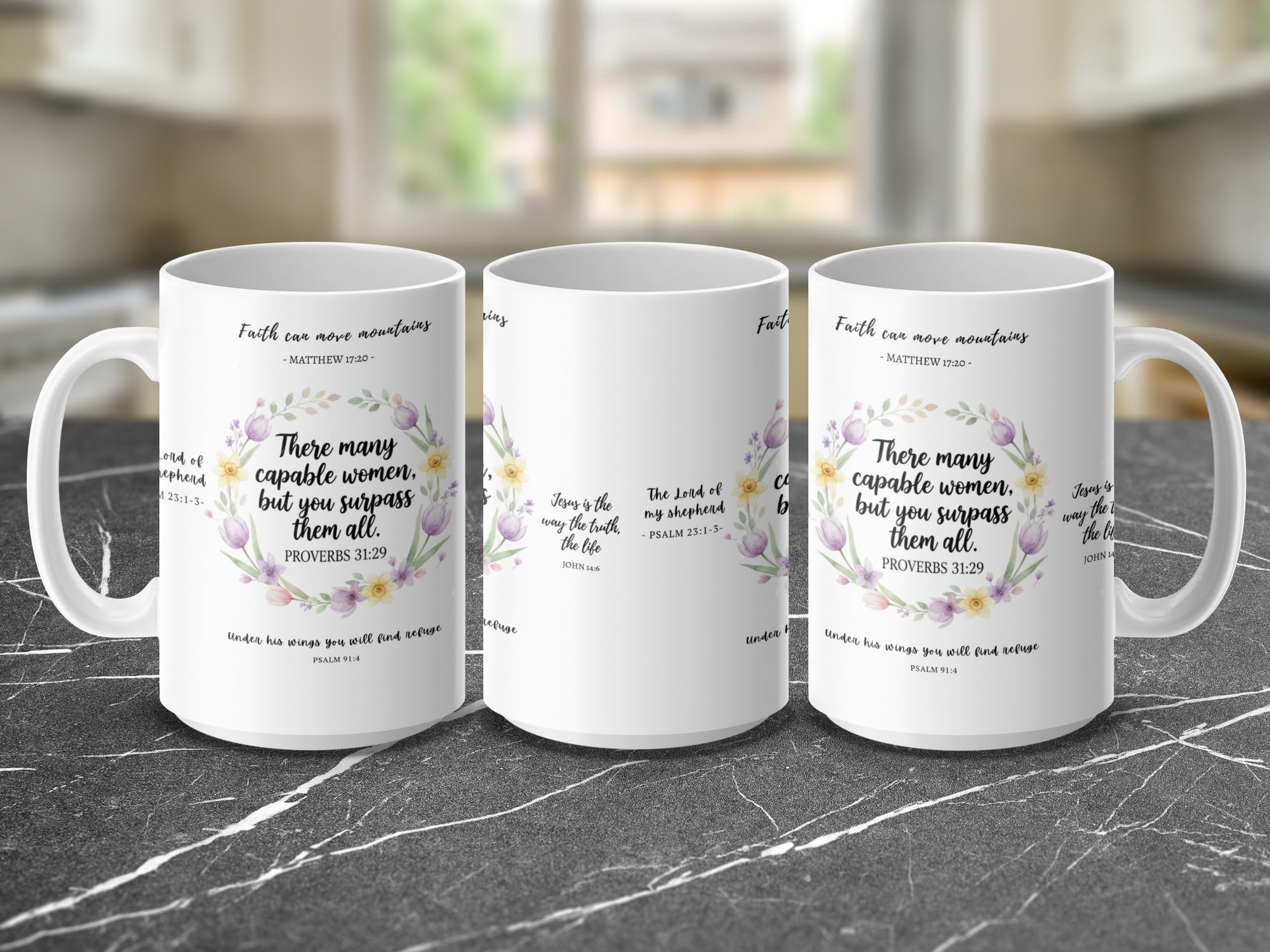 Inspirational Christian mug for women with Bible verse design