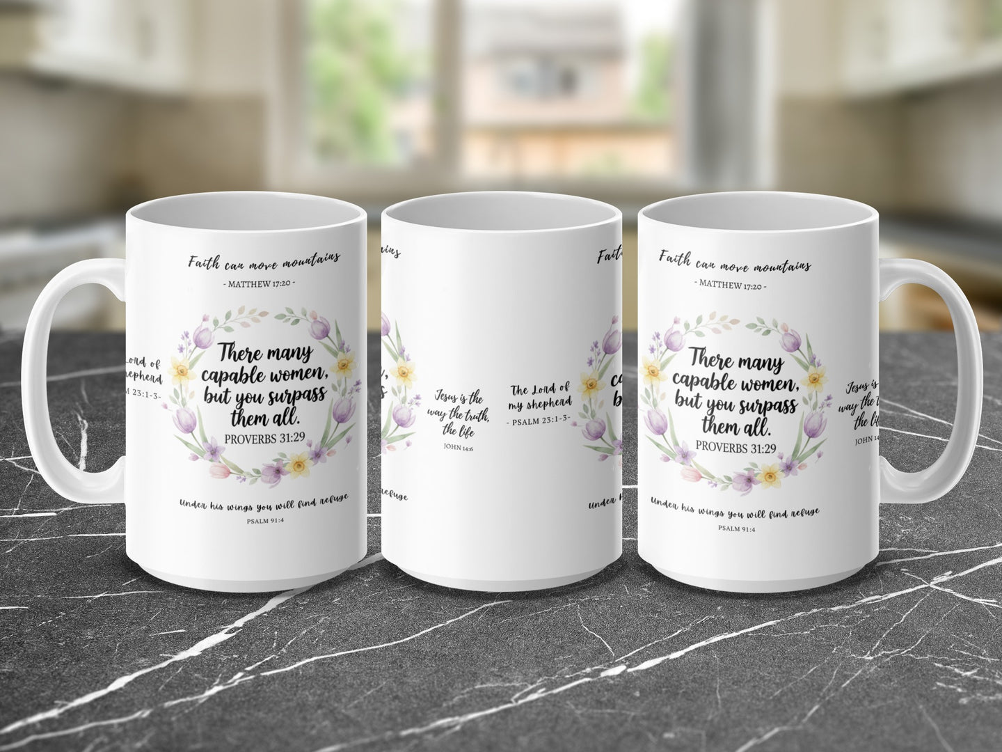 Inspirational Christian mug for women with Bible verse design