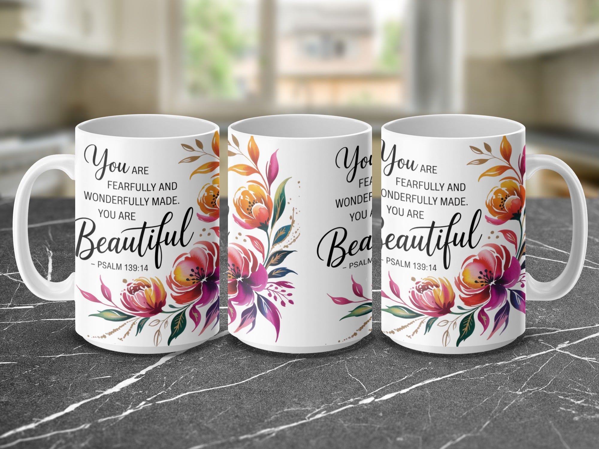 Inspirational Christian mug with You Are Beautiful scripture