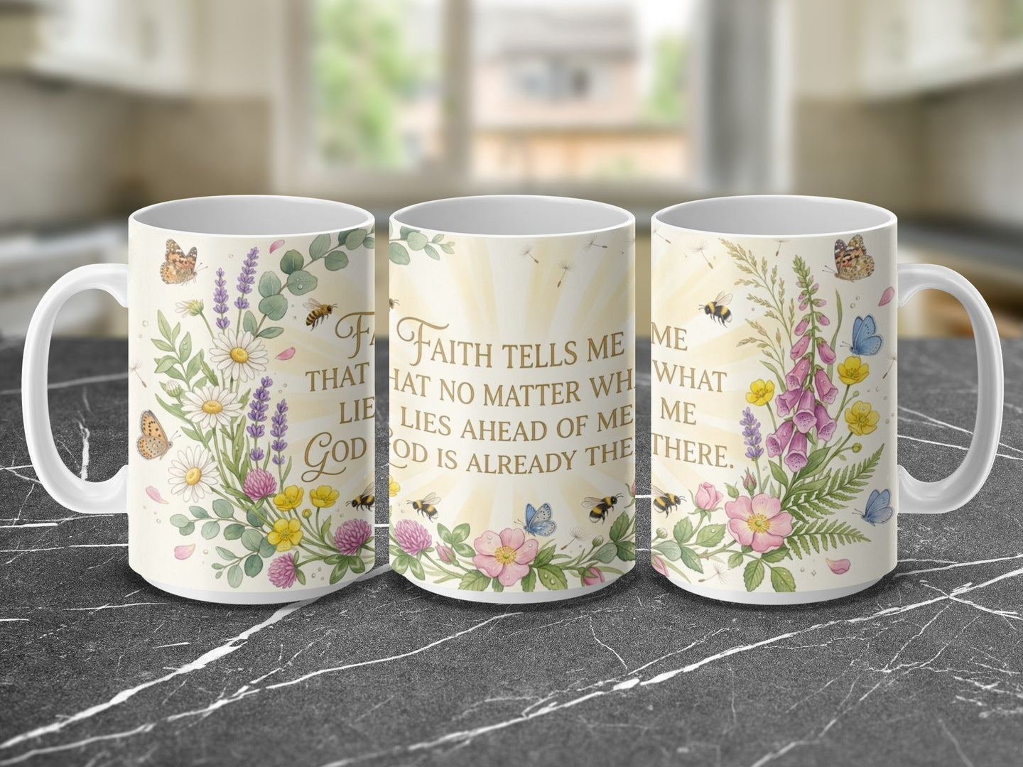 Inspirational Christian mug with comfort and peace message