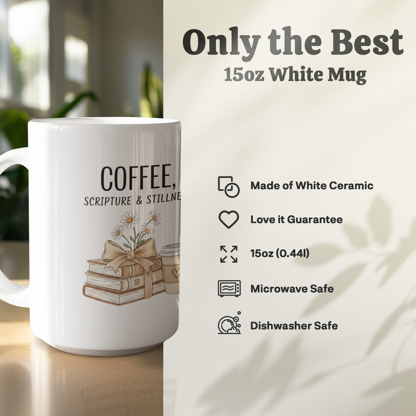 Inspirational Christian mug with cozy reading and scripture
