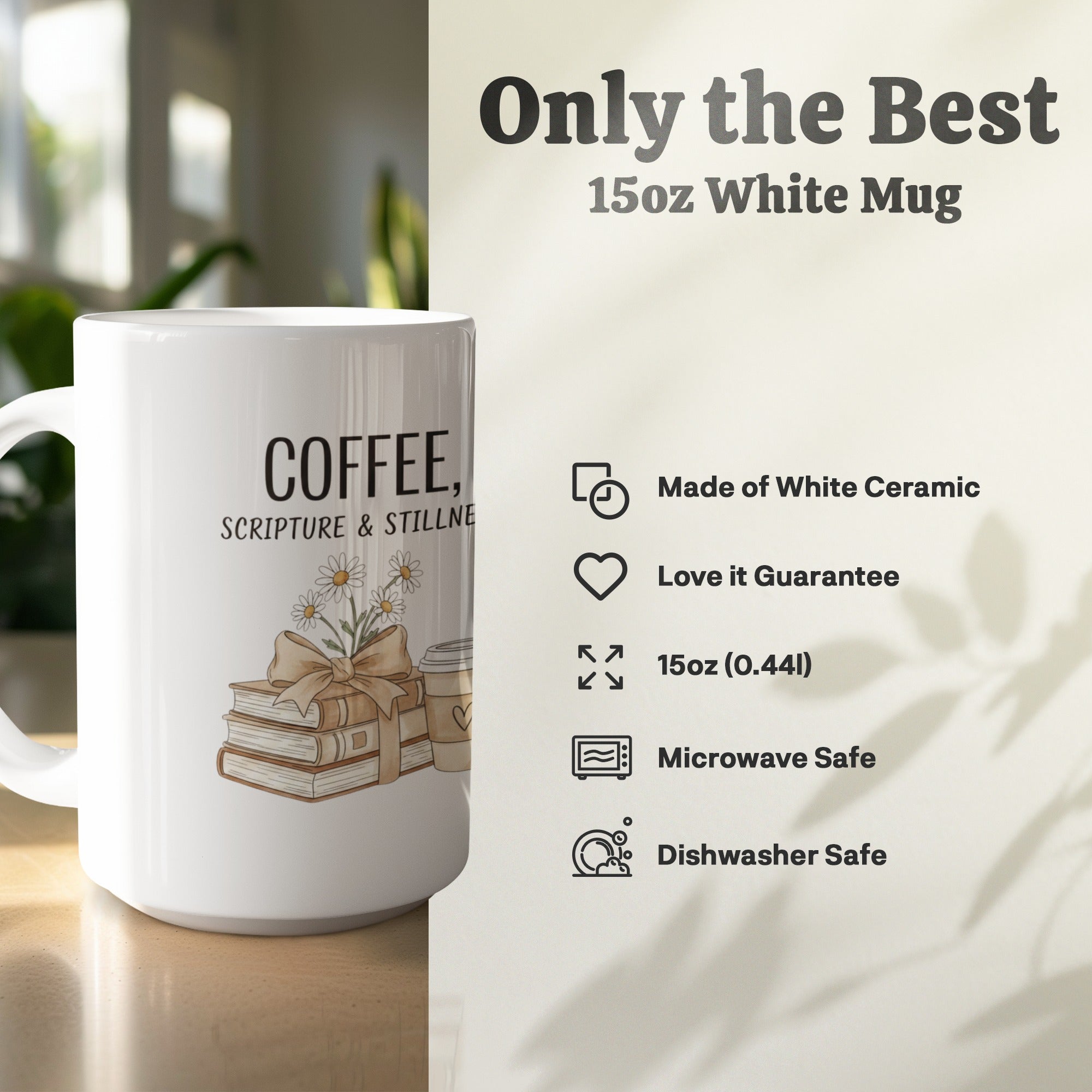 Inspirational Christian mug with cozy reading and scripture