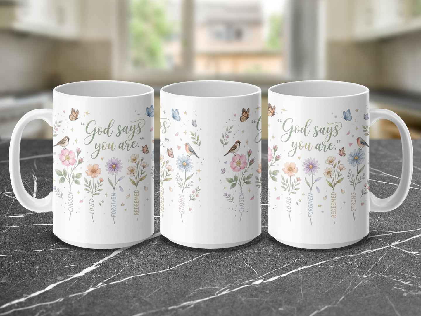 Inspirational Christian mug with floral faith design