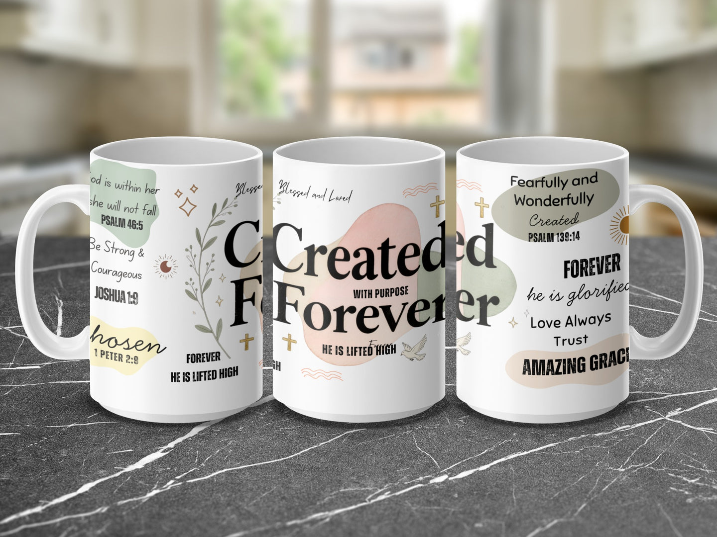 Inspirational Christian mug with multiple scripture verses