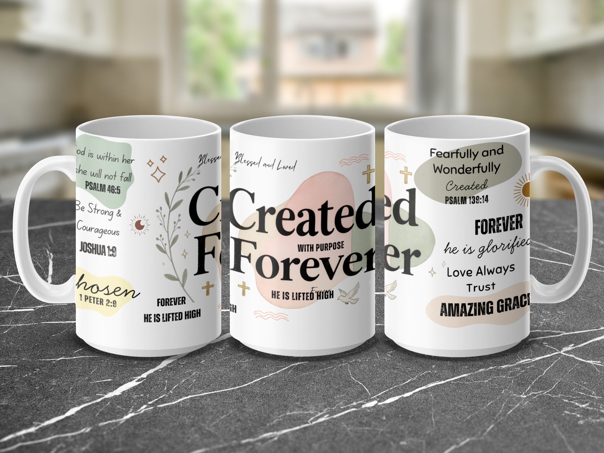 Inspirational Christian mug with multiple scripture verses