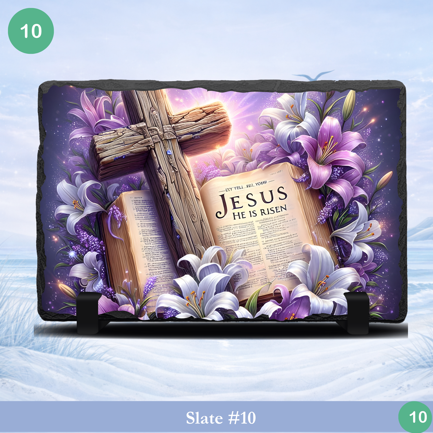 Jesus risen bible cross slate