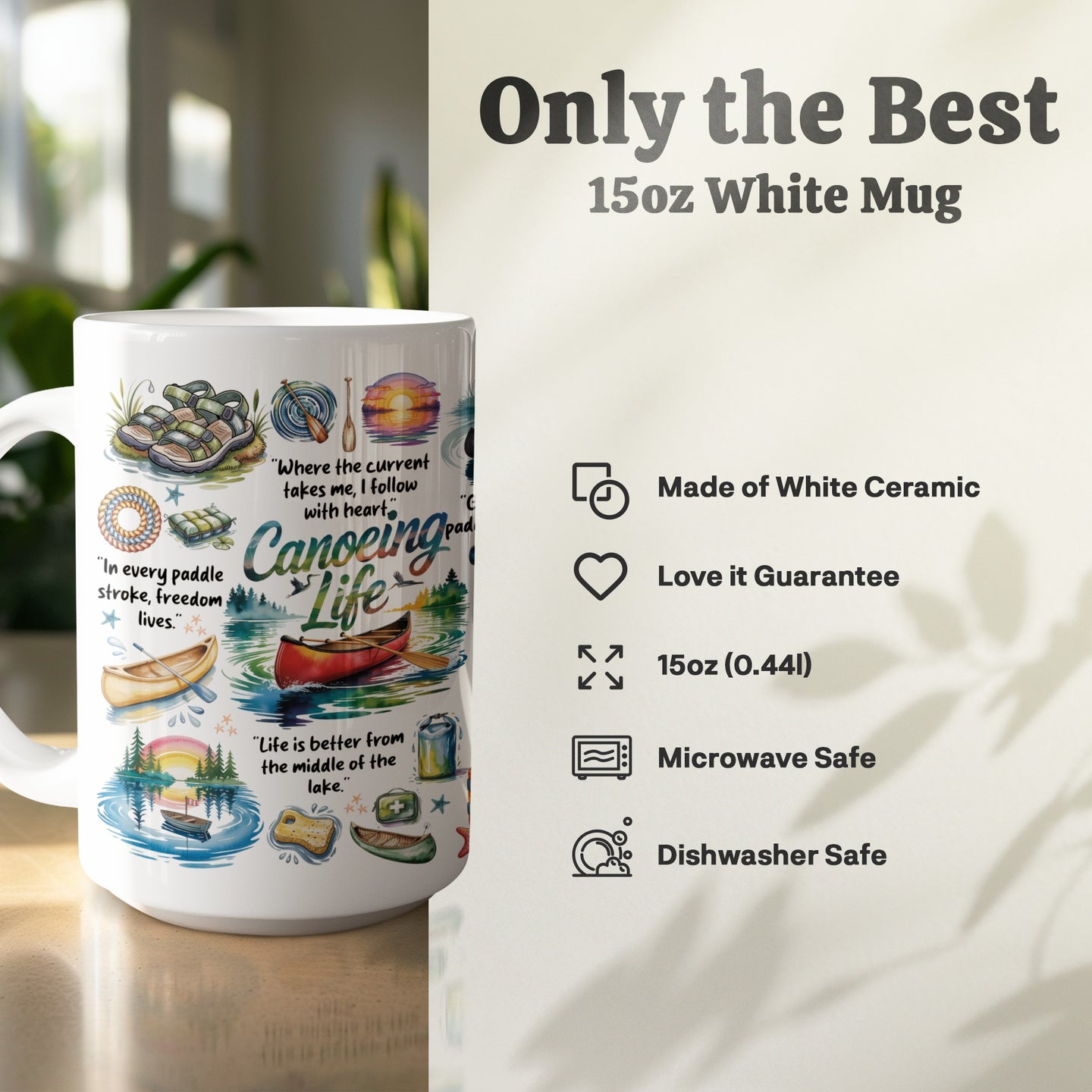 Lake life canoe mug for nature lovers and paddlers