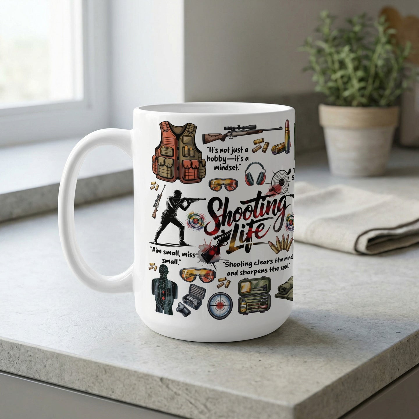 Shooting range mug for marksmen and gun enthusiasts