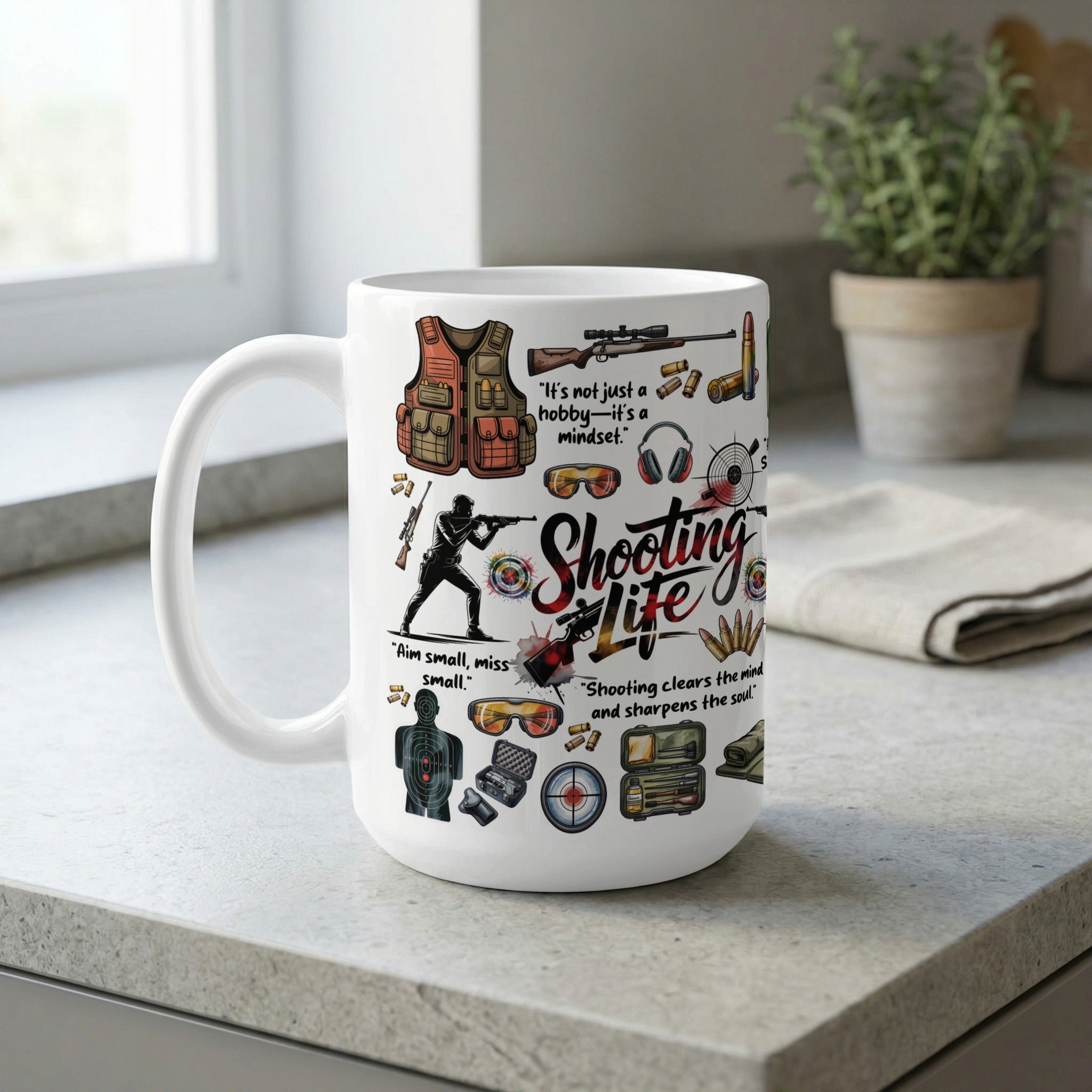 Shooting range mug for marksmen and gun enthusiasts