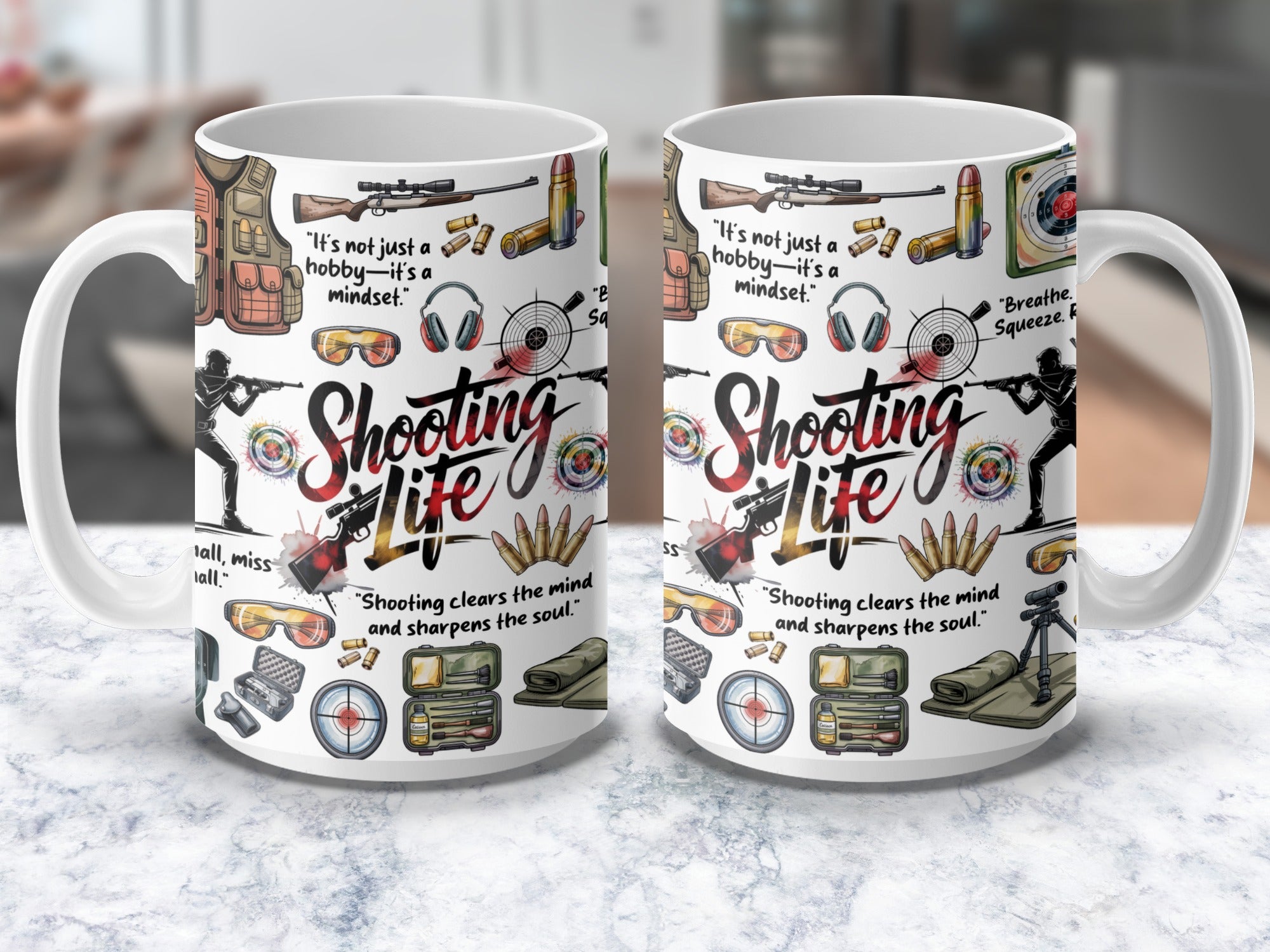Shooting sports coffee mug with focus and precision quote