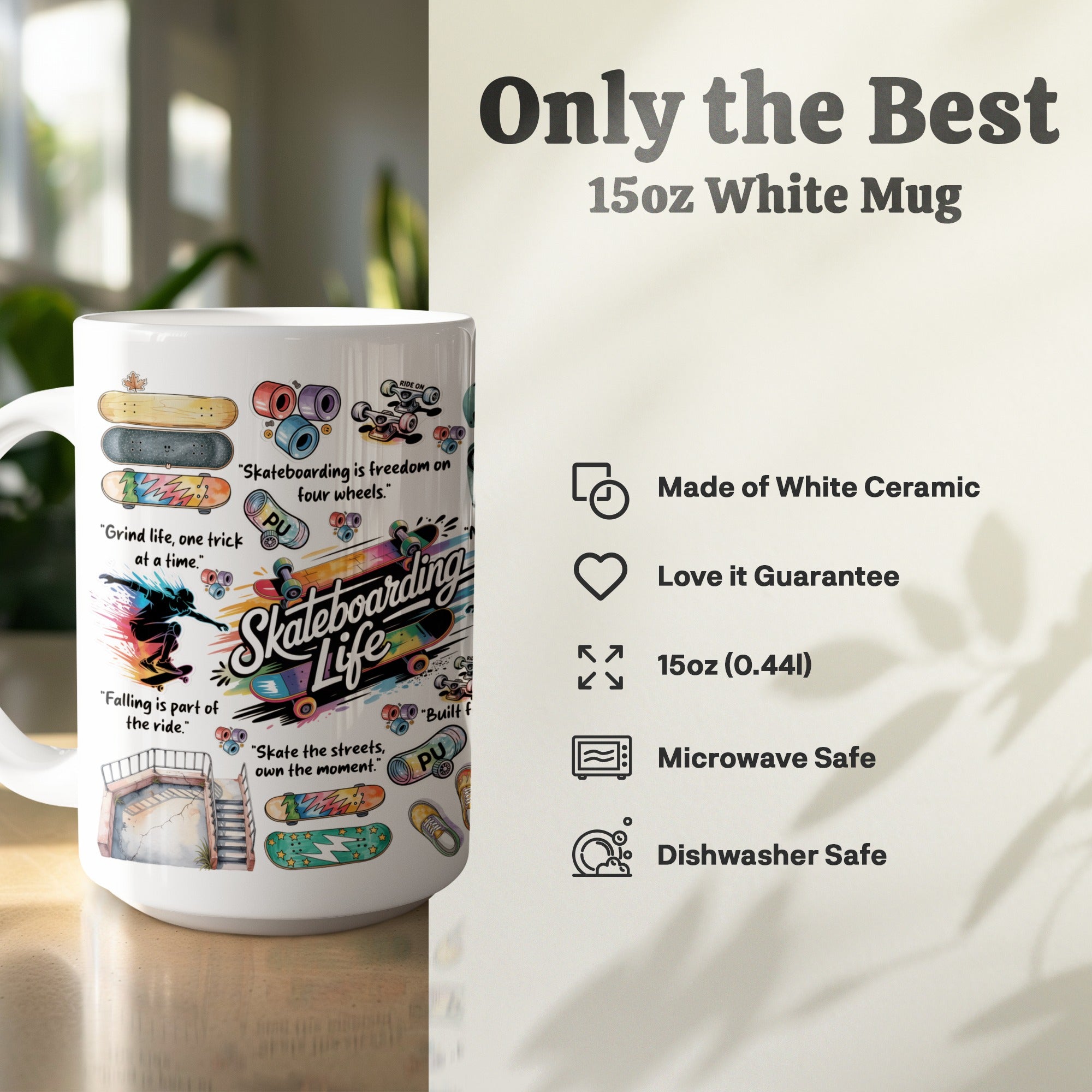 Skateboard mug for skaters and street culture fans