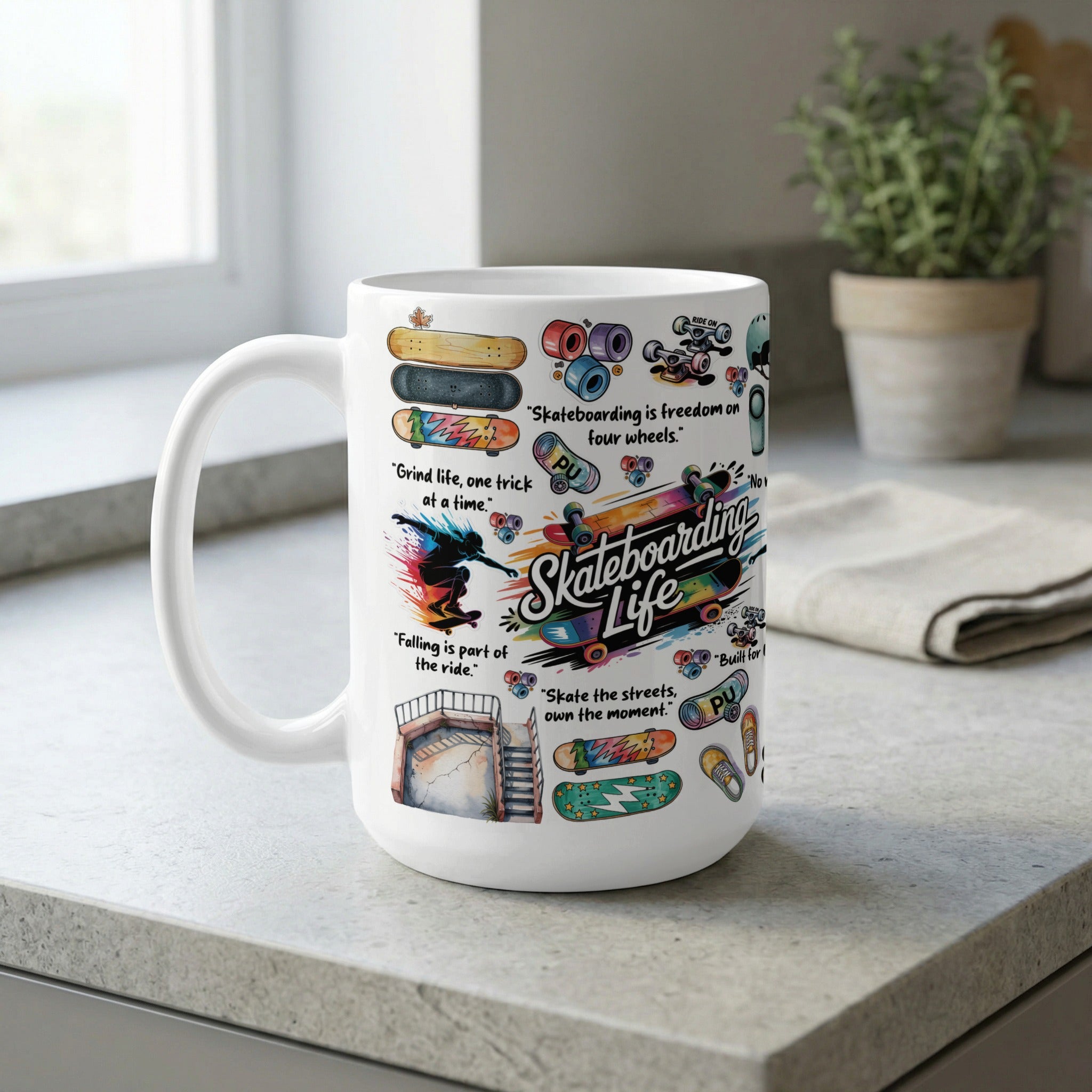 Skater gift mug for skateboard enthusiasts