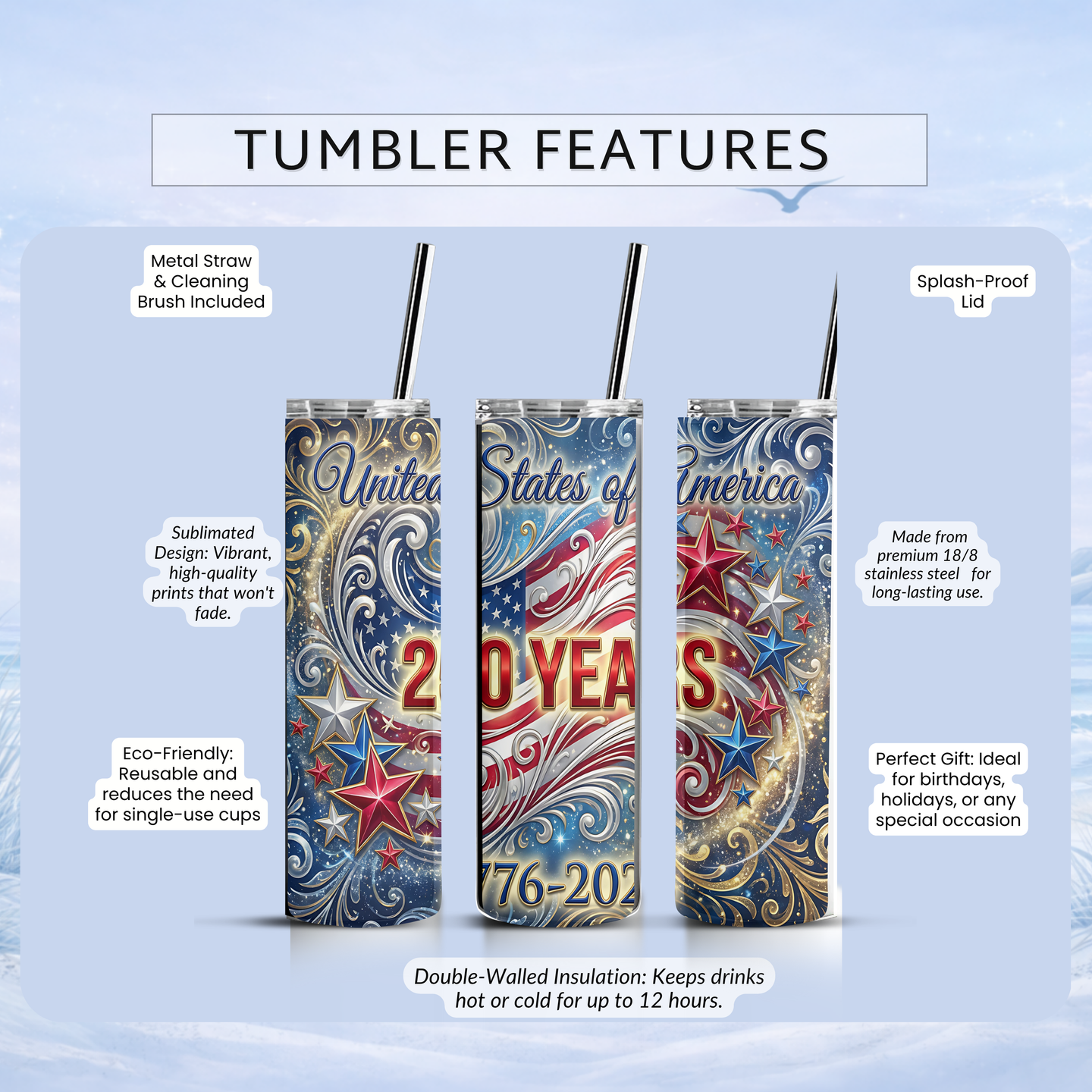 United States of America tumbler colorful patriotic stars artwork