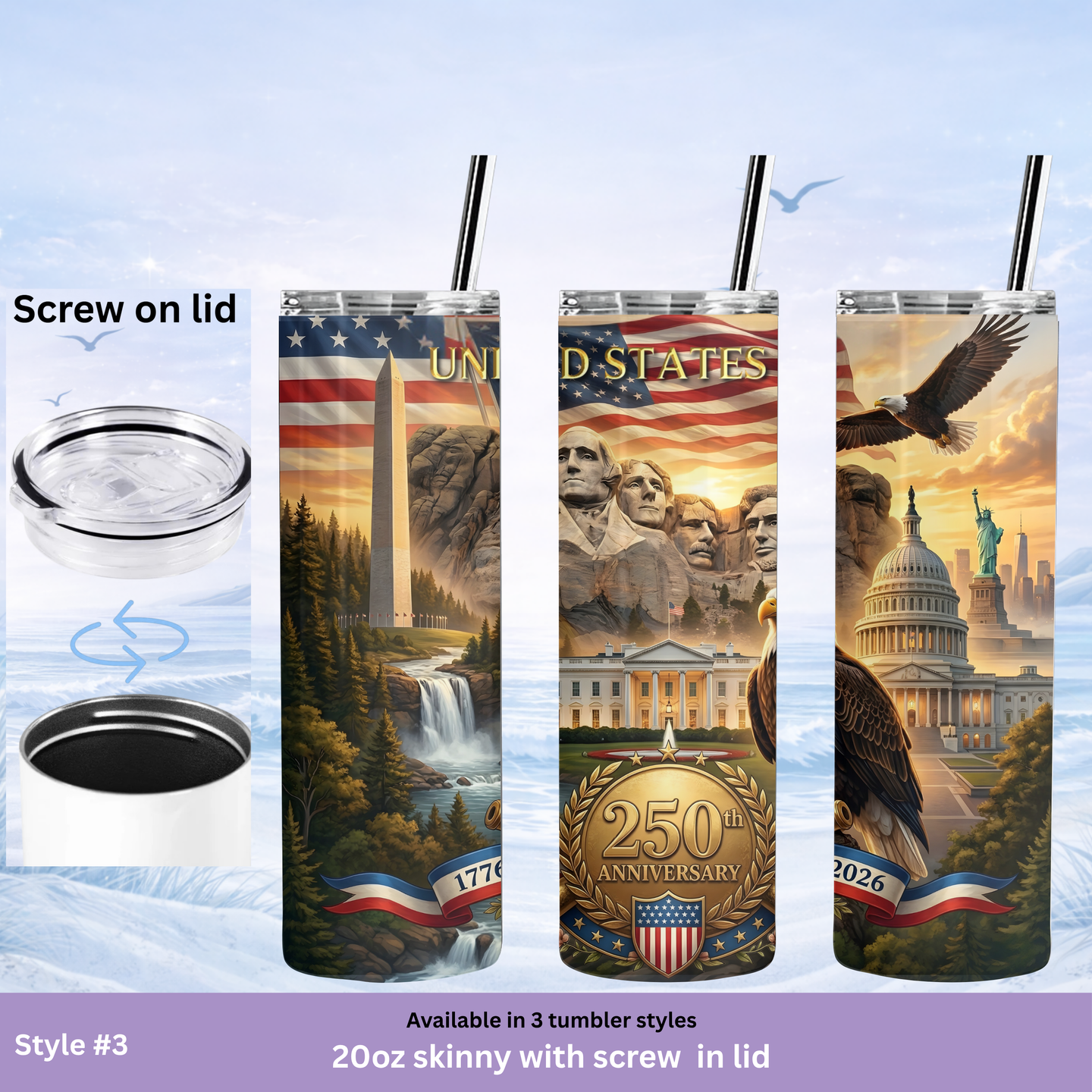 USA 1776 2026 landmark stainless steel tumbler