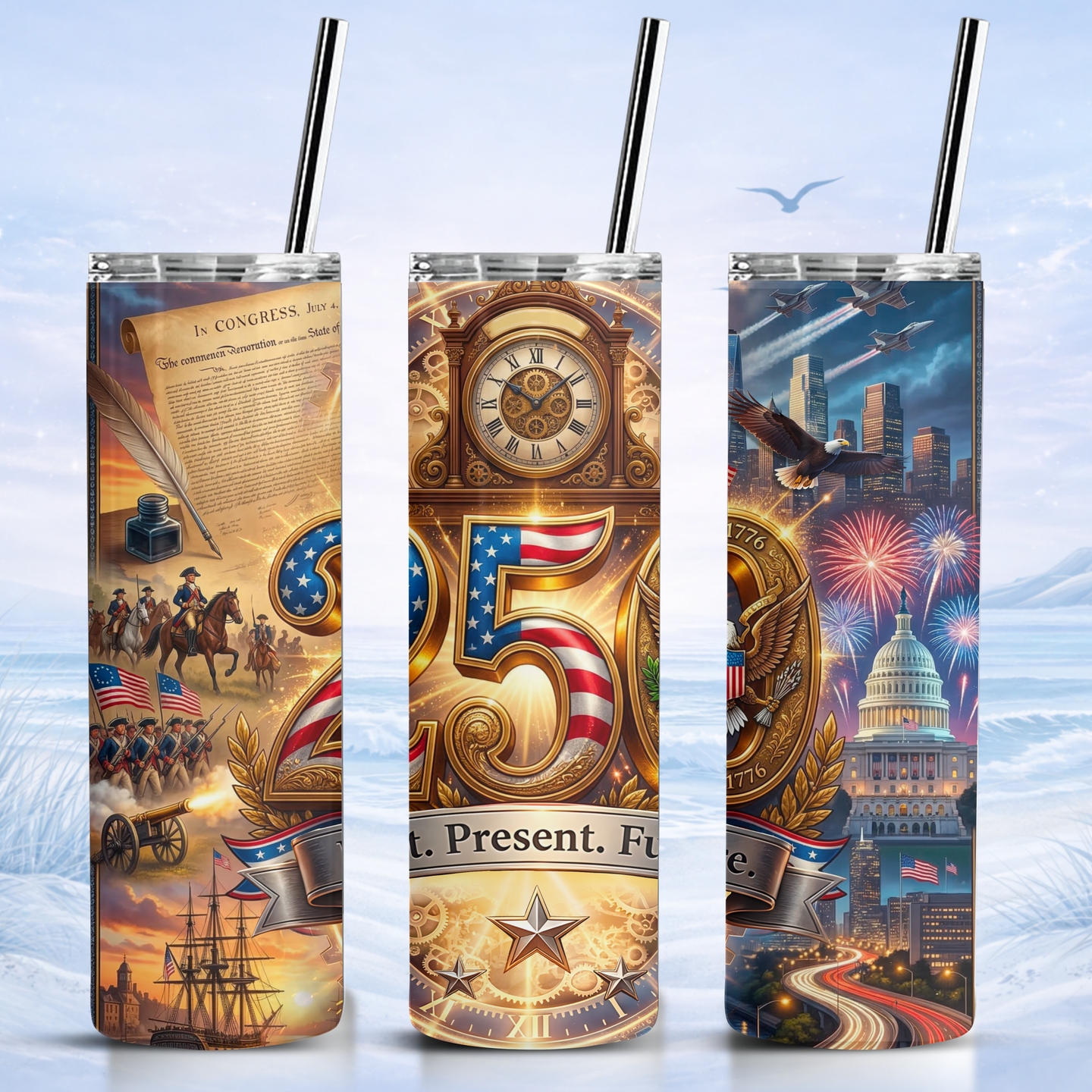 patriotic USA 250 tumbler American revolution design