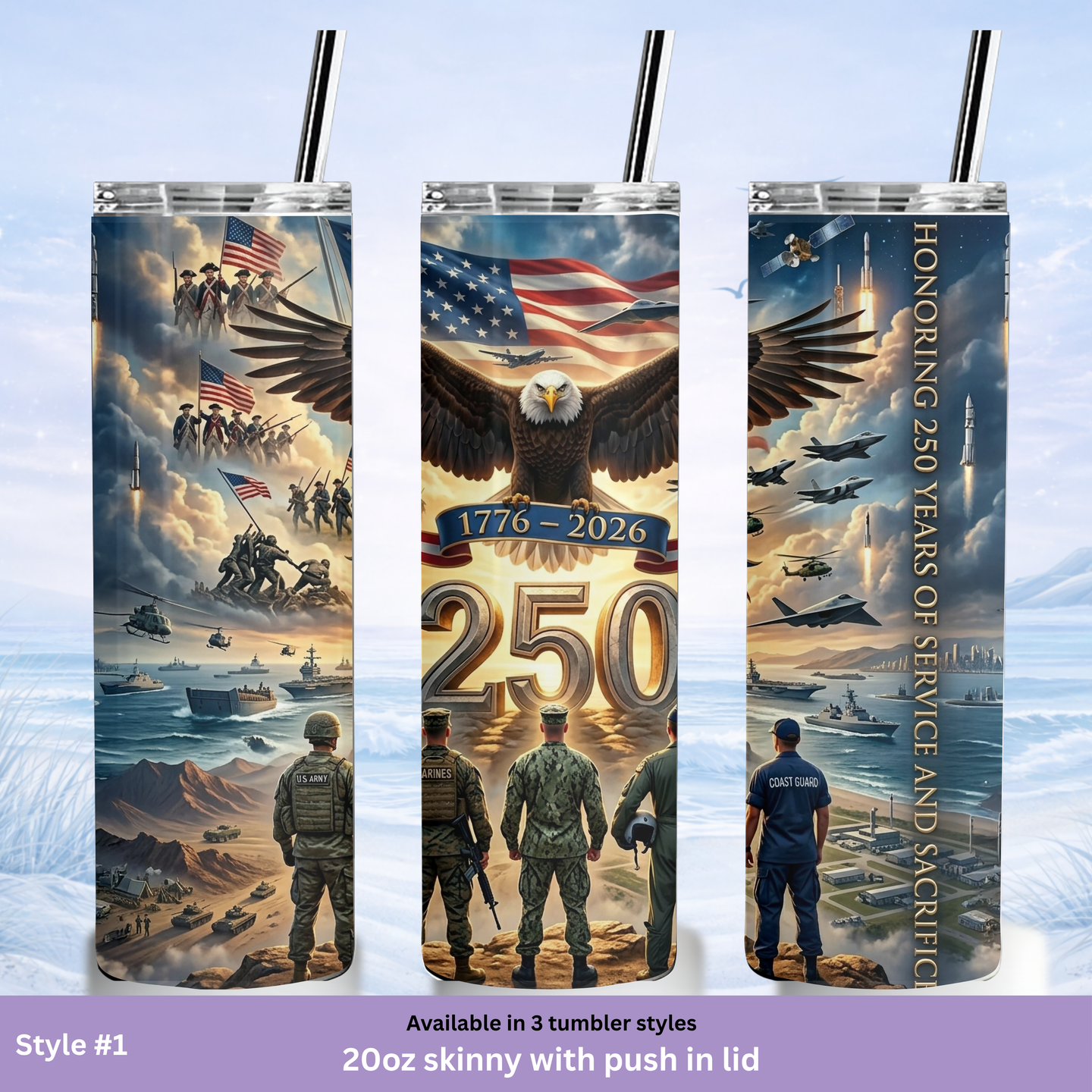 USA 250 anniversary cup armed forces tribute patriotic design