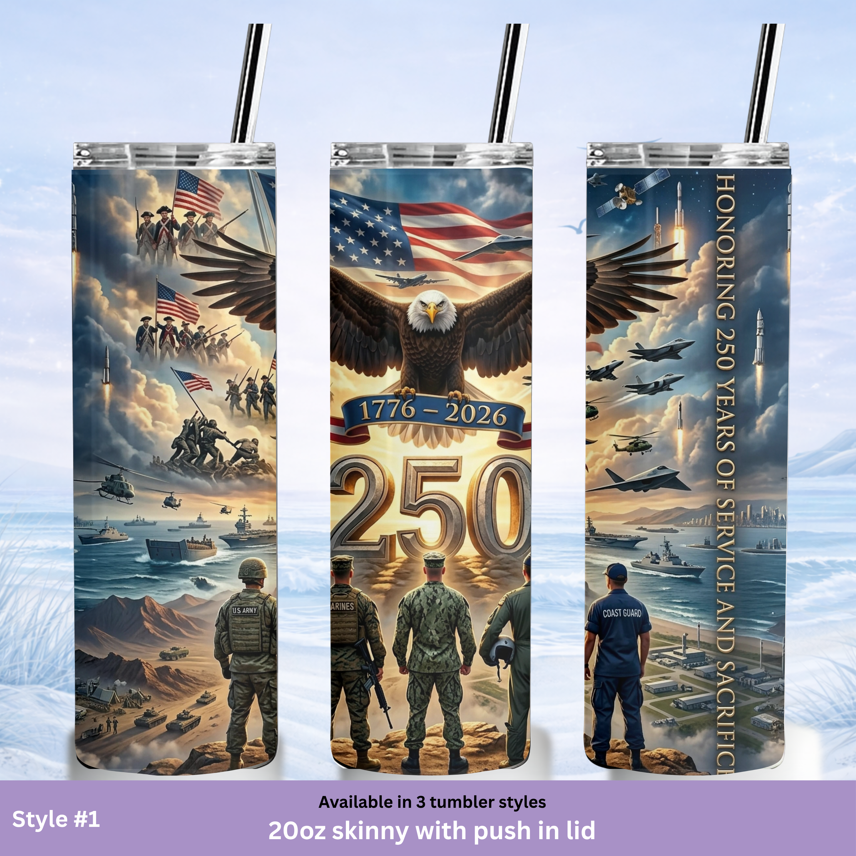 USA 250 anniversary cup armed forces tribute patriotic design