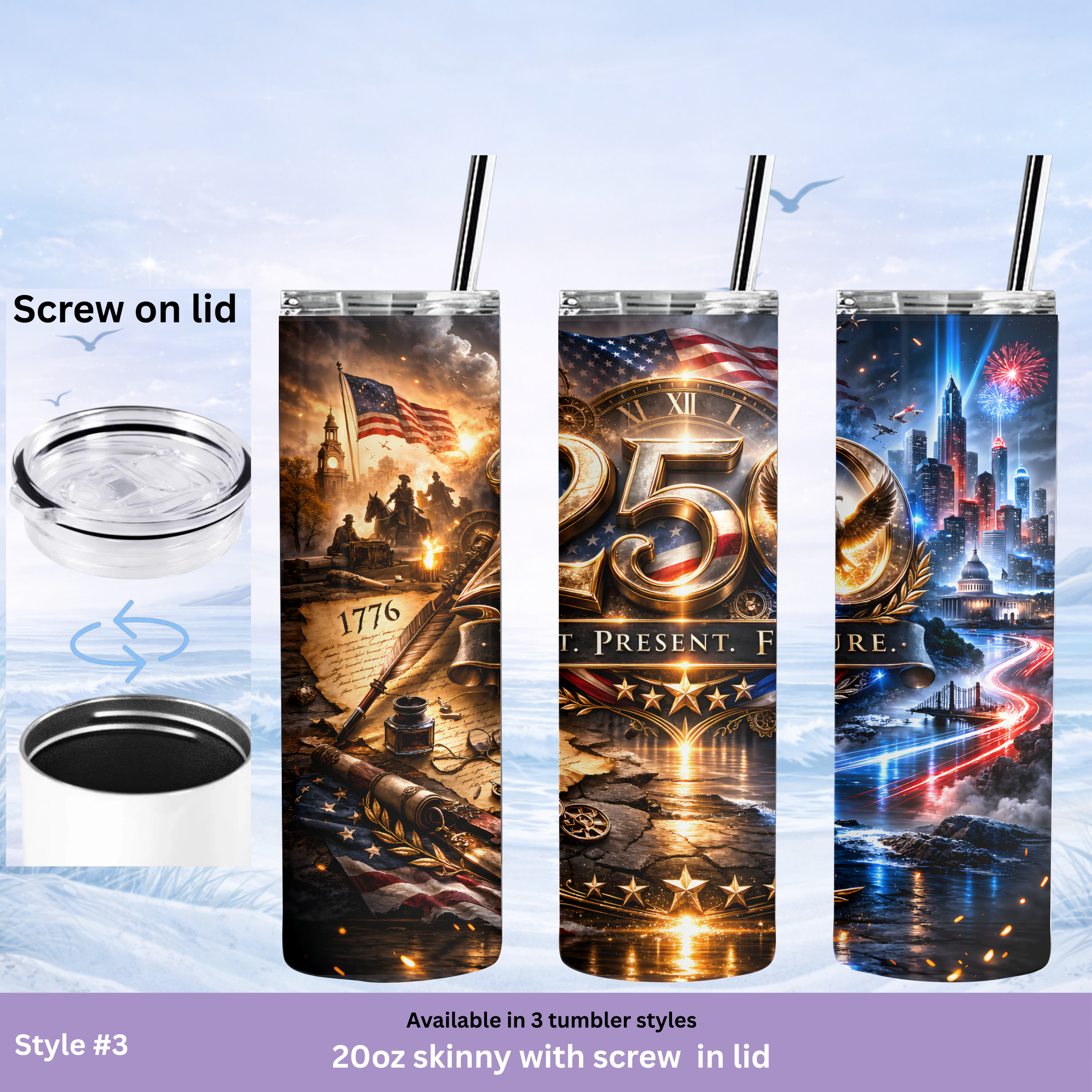 USA 250 anniversary stainless steel tumbler patriotic design