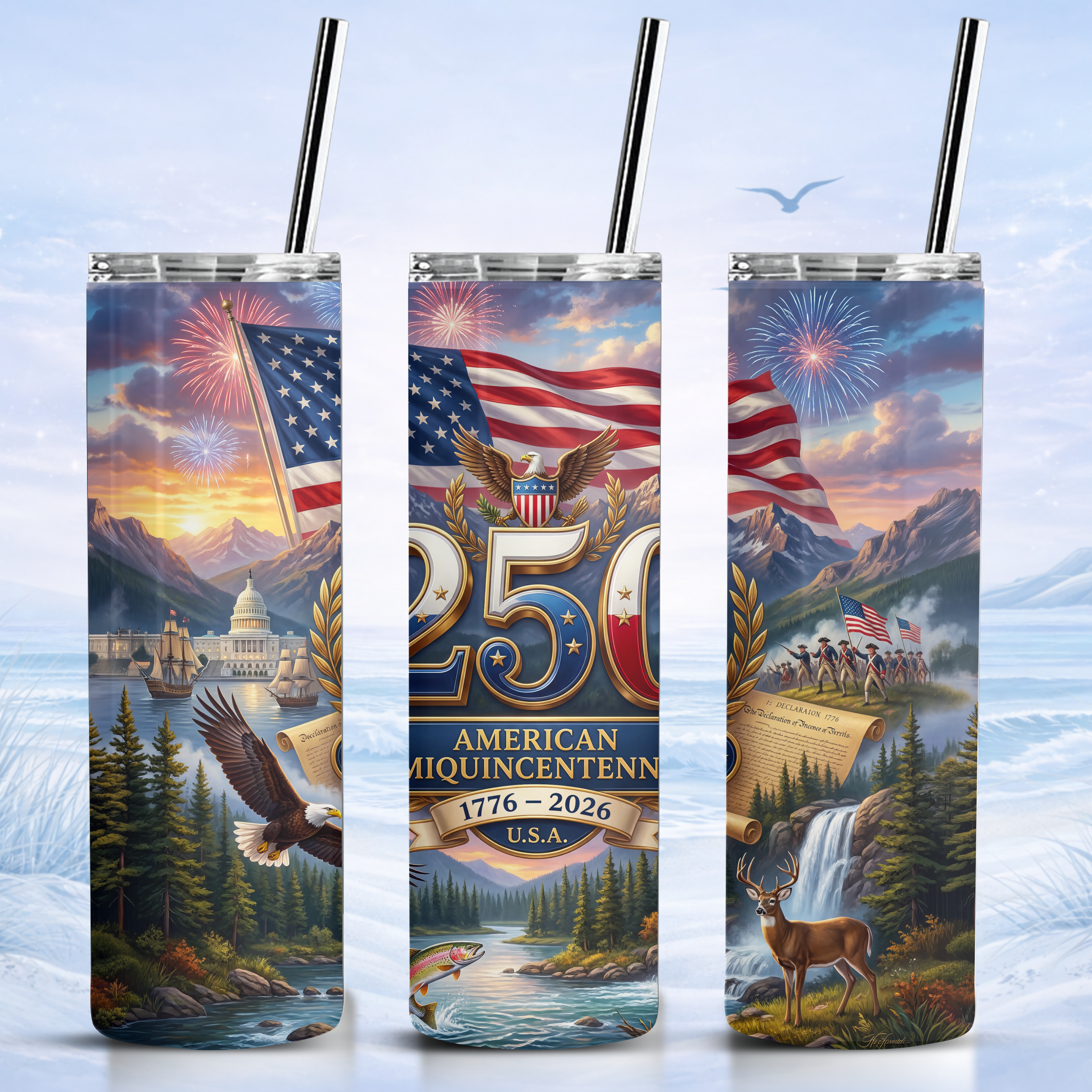 USA 250 scenic patriotic tumbler American landscape wildlife design