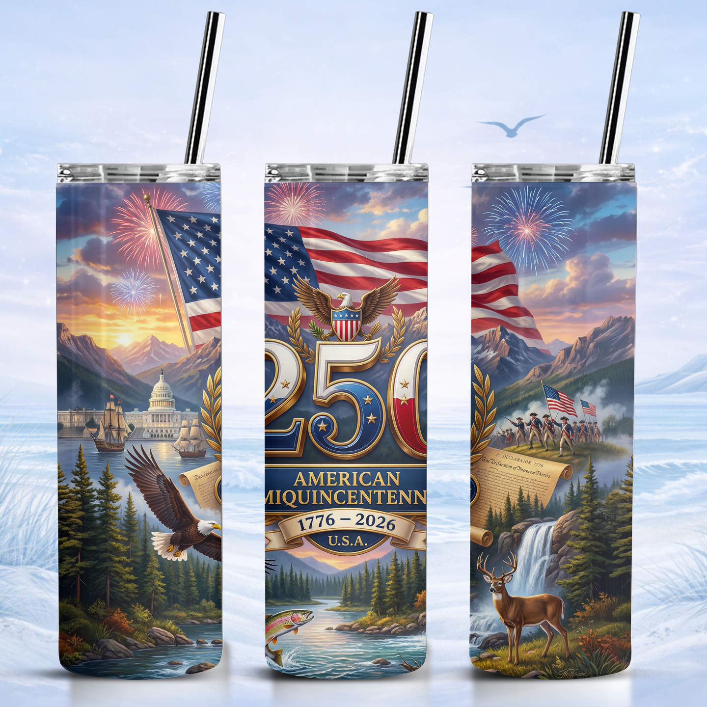 USA 250 scenic patriotic tumbler American landscape wildlife design