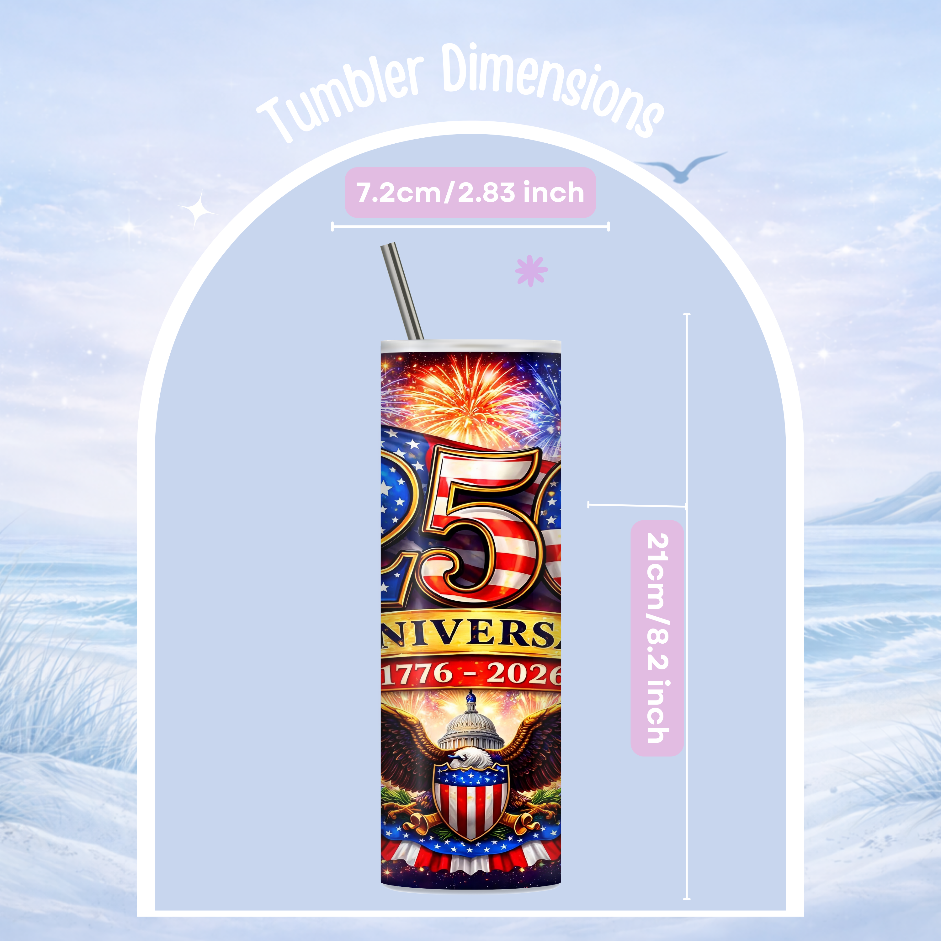 USA anniversary 250 years patriotic fireworks tumbler