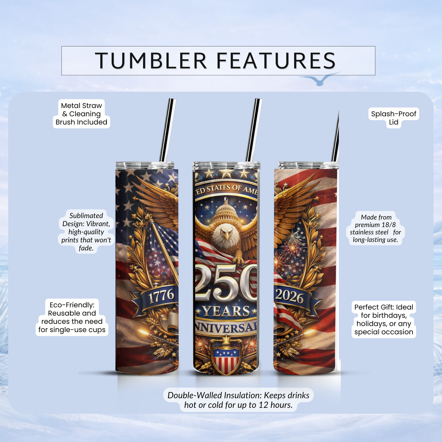 USA anniversary cup 250 years America history collage design