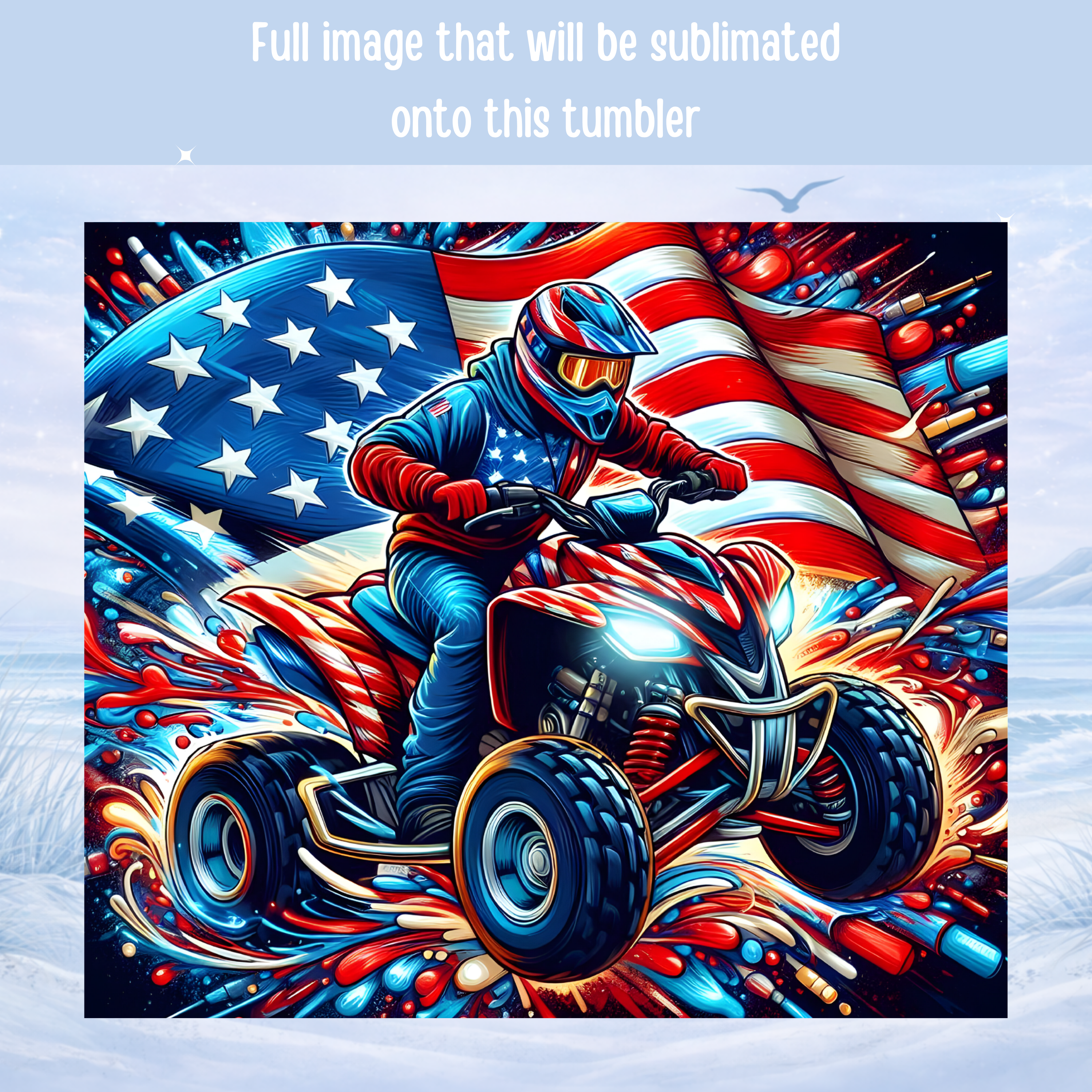 USA flag ATV tumbler 20 oz stainless steel insulated cup
