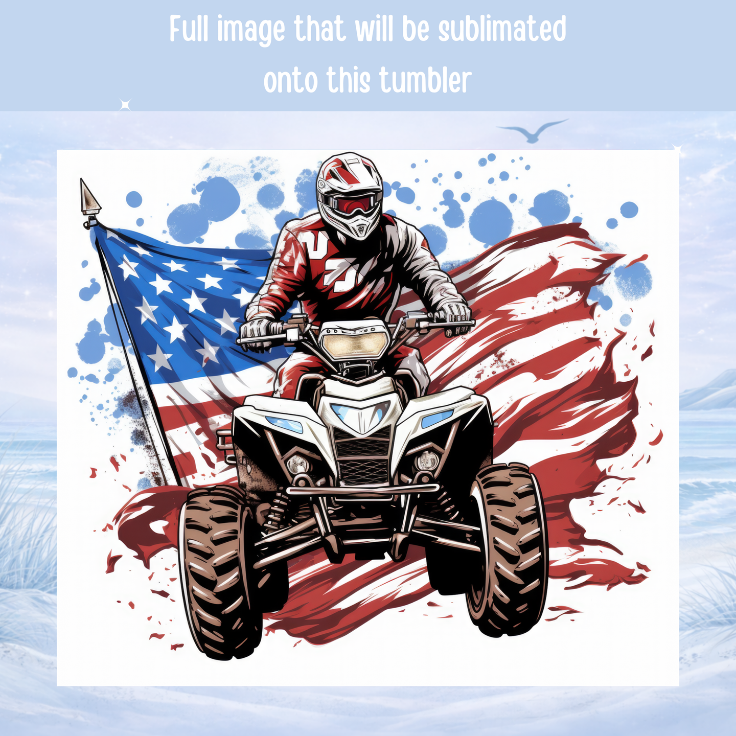 USA flag ATV tumbler 20 oz stainless steel insulated cup