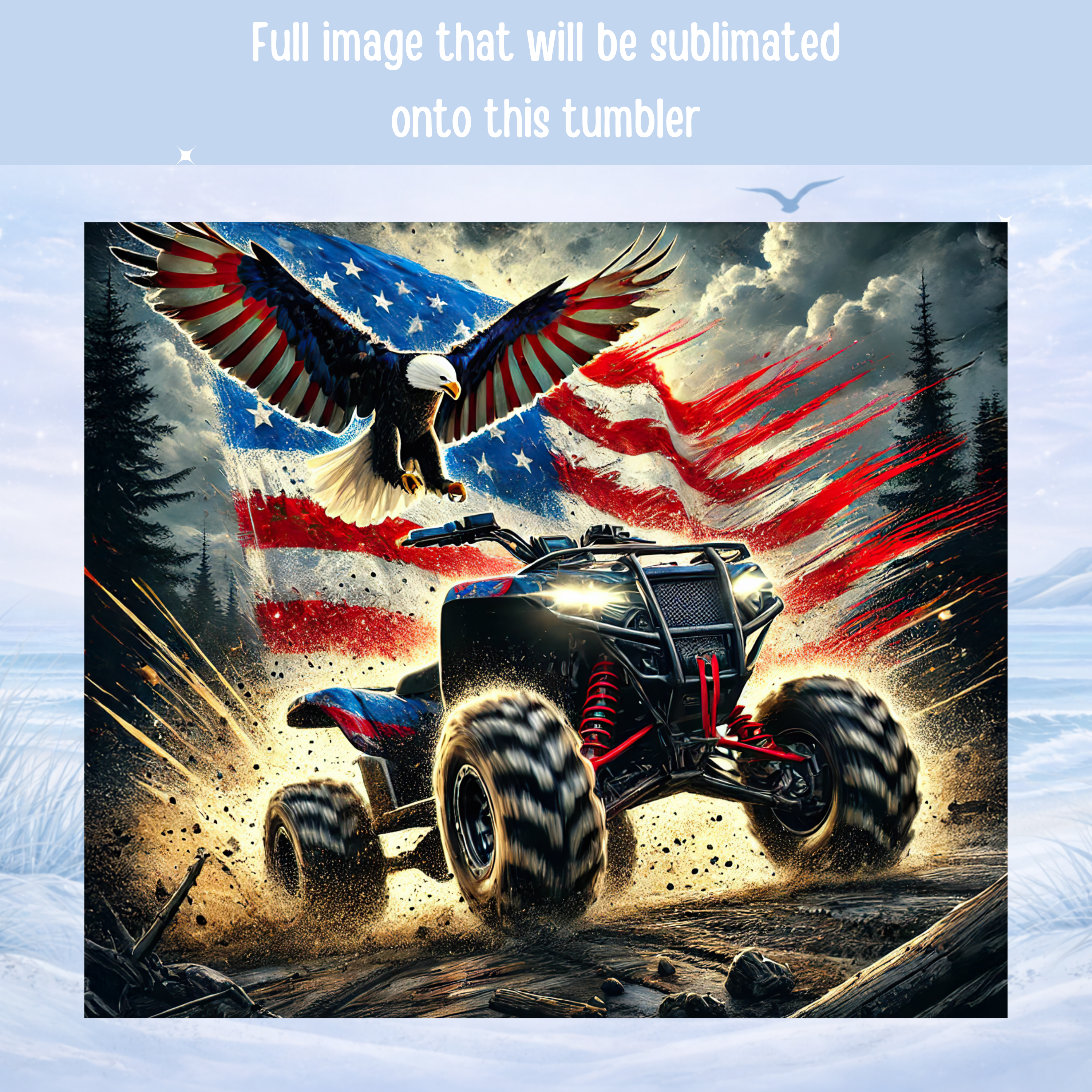 USA flag ATV tumbler 20 oz stainless steel insulated cup