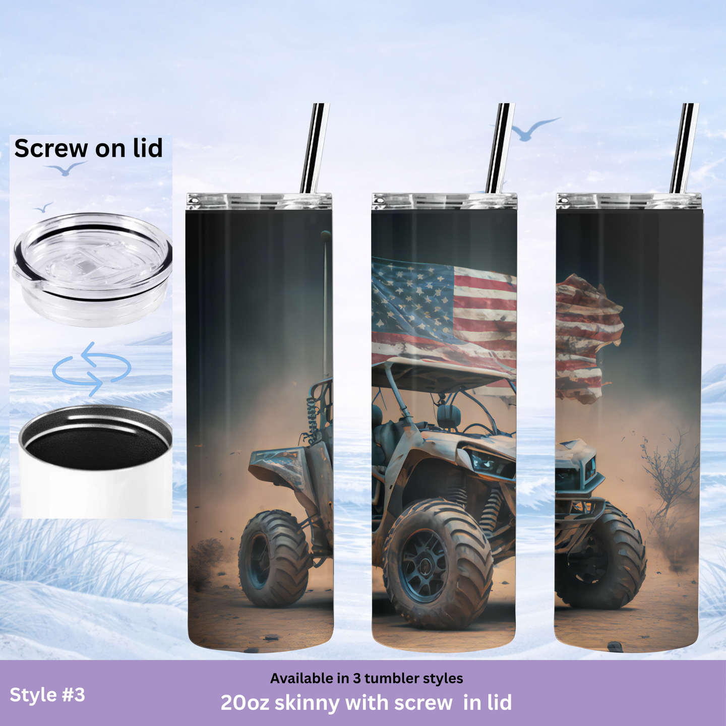 USA flag ATV tumbler insulated stainless steel travel cup