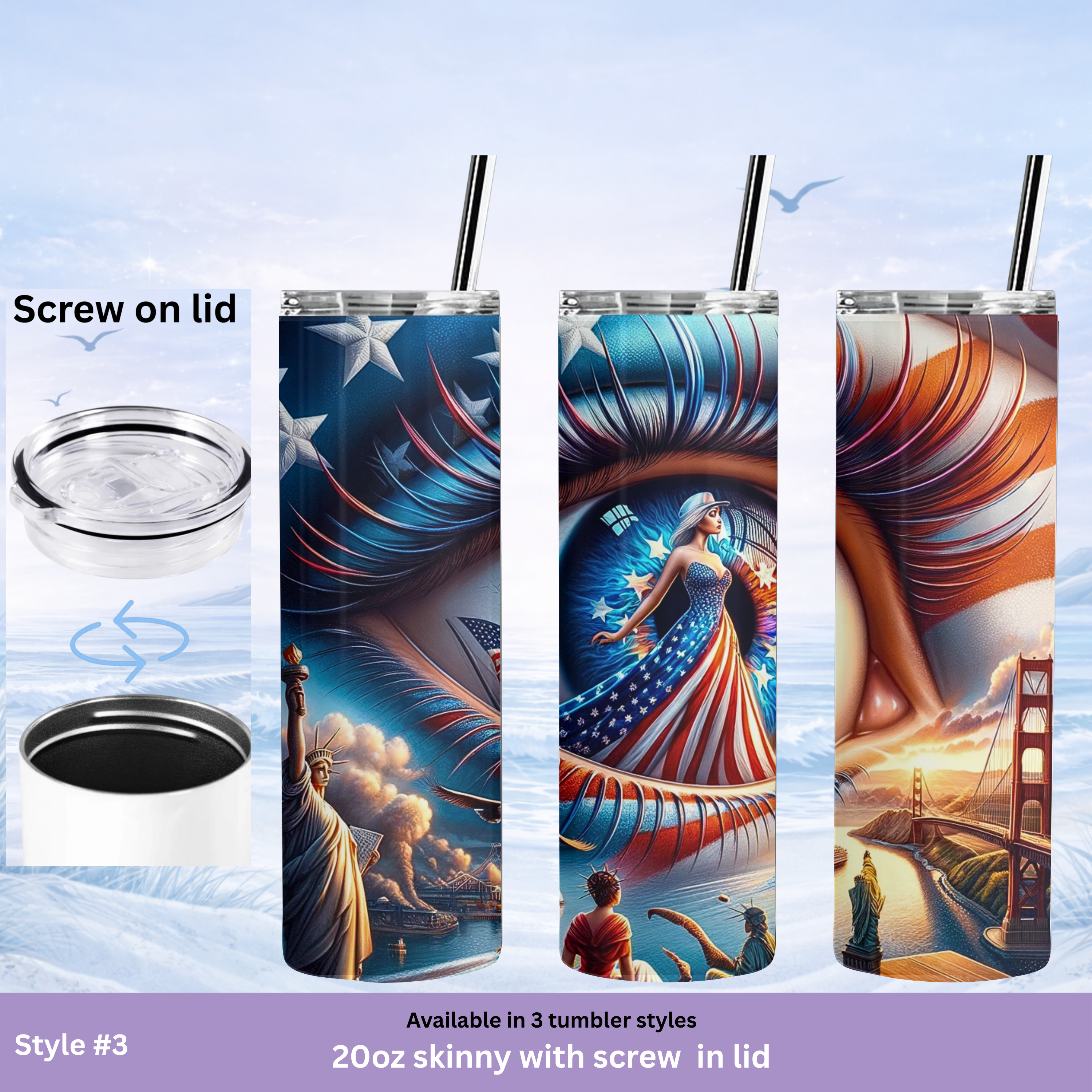 USA themed stainless steel tumbler liberty and skyline