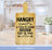 Bamboo cutting board with "Hangry" text and kitchen illustration.