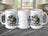White mug with a bass fish jumping from water and text "Wishin' I Was Fishin'".