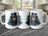Steampunk bear in top hat and goggles on white mug, three views.