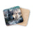 Wolf's head in a mountain landscape on a square coaster.