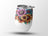 White tumbler with colorful sunflower floral design and silver lid.