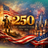 Colonial soldier holds flag with fireworks and city skyline celebrating 250 years.