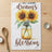 Sunflowers in a jar with "Let Your Dreams Blossom" text on a tea towel.