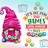 Pink gnome wearing a tall hat holding bingo balls next to bingo cards and "It's All Fun and Games" text.