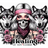 Woman with bandana and skull mask between two wolves, floral accents, "Healing is not linear".