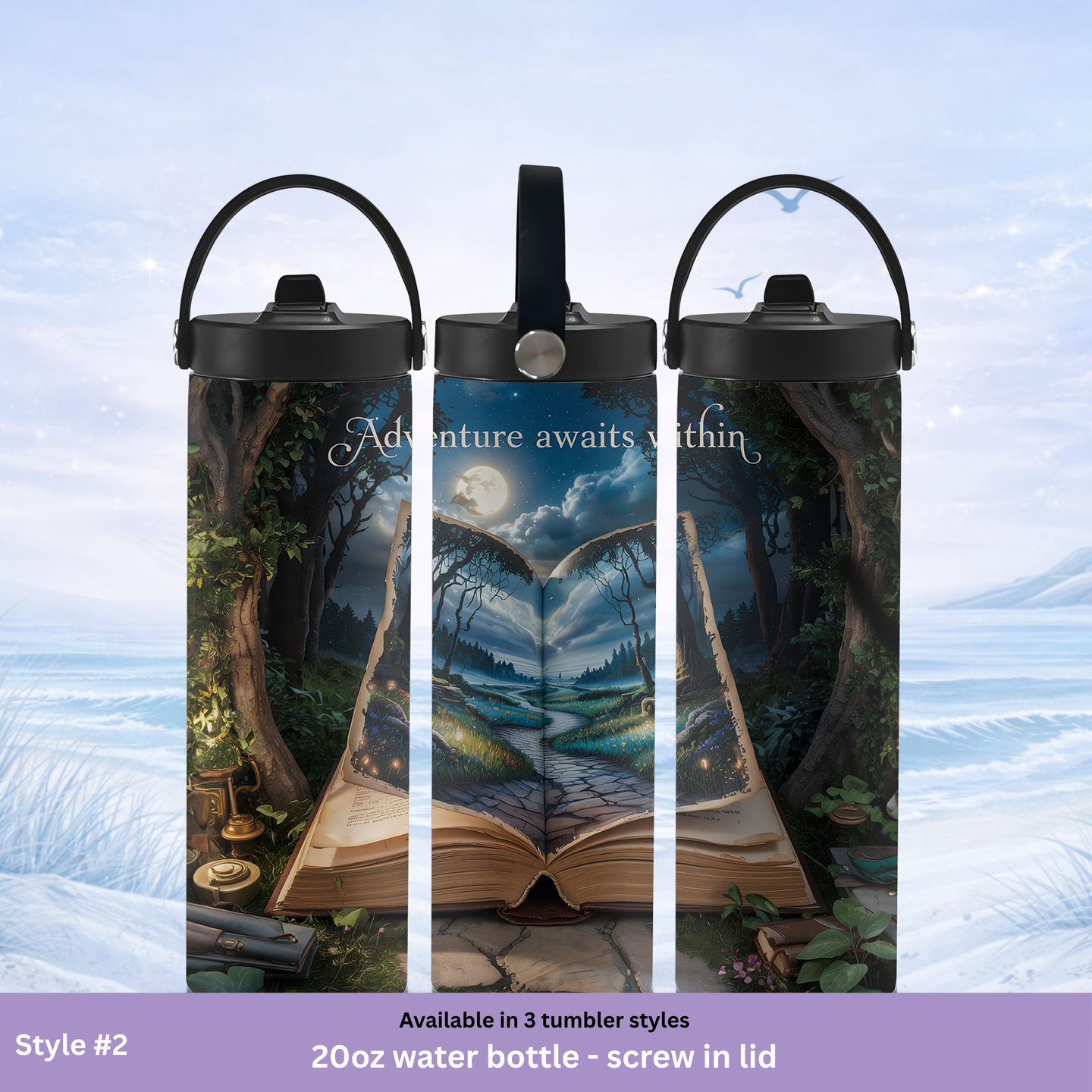 aesthetic book tumbler moonlit forest design