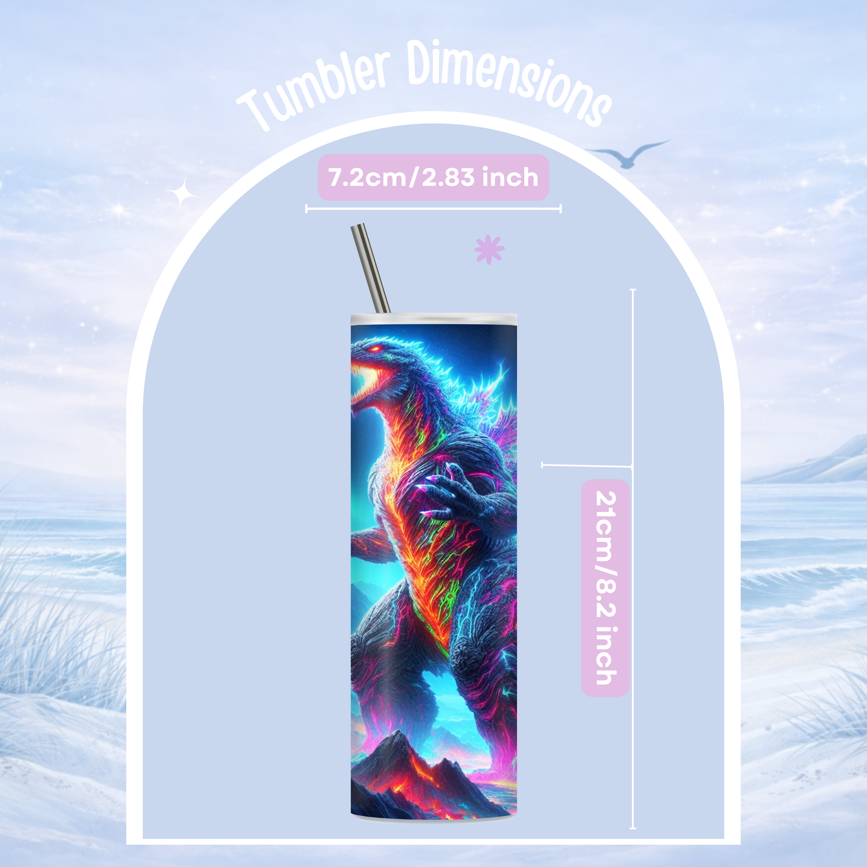 aesthetic neon monster tumbler with straw