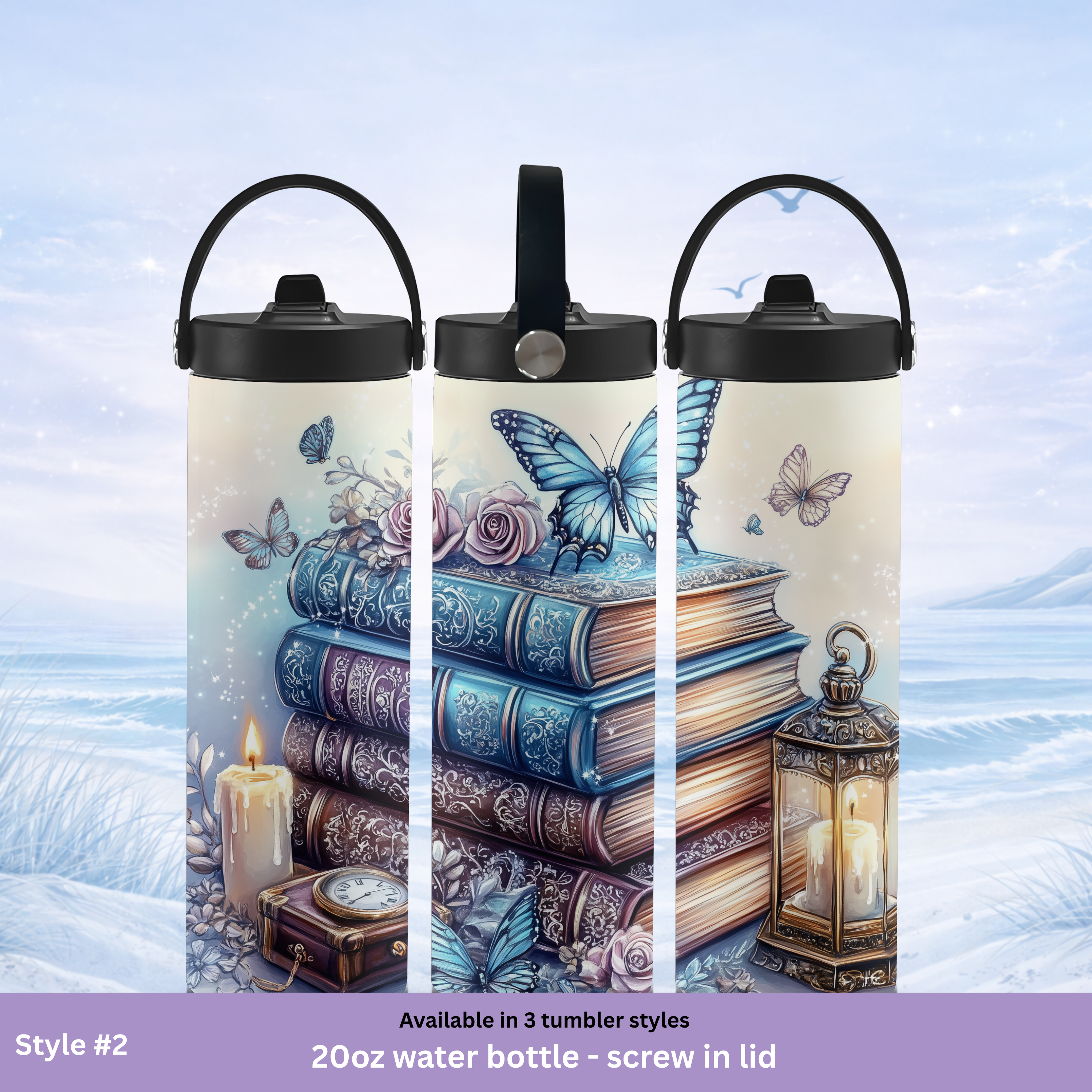 aesthetic reading tumbler butterfly books design