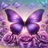 Purple butterfly with spread wings rests on a bed of pink roses.