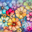 Watercolor flowers with vibrant colors and transparent petals on a blue background.