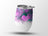 White tumbler with pink and teal heart and geometric pattern.