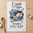 Tea towel with "I cook therefore you eat" text, fried eggs, and kitchen utensils.