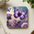 Purple butterflies and roses on a square coaster.