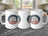 Three white mugs with "The Man, The Myth, The Dad" text on patriotic circular designs.