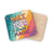 Coasters with "MAKE YOUR OWN MAGIC" text and rainbow pattern.